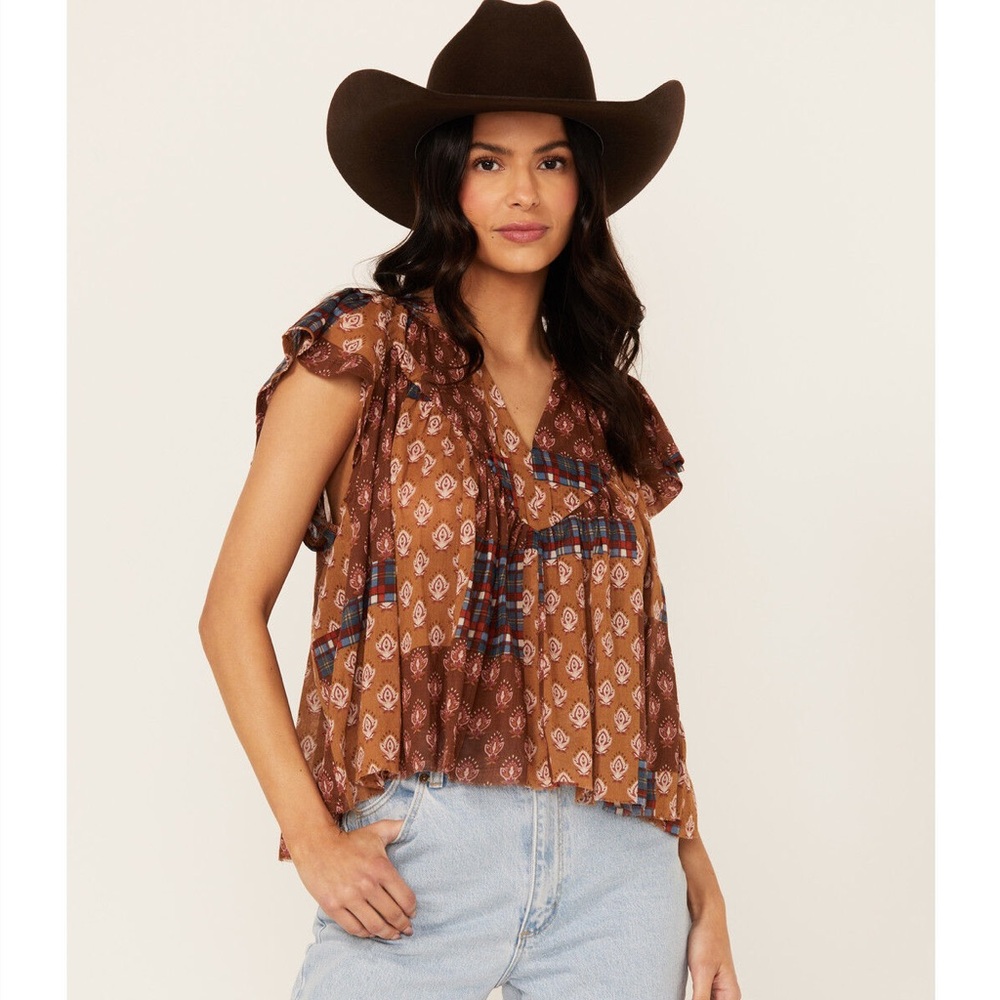 Cleo + Wolf Bogata Patchwork Printed Top Size Med… - image 2